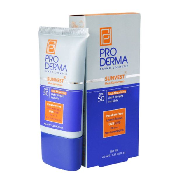 کرم ضد آفتاب فاقد چربی آقایان SPF50 پرودرما 40 میلی لیتر ـProderma Sunvest Men Sunscreen SPF50 ـ پرودرما