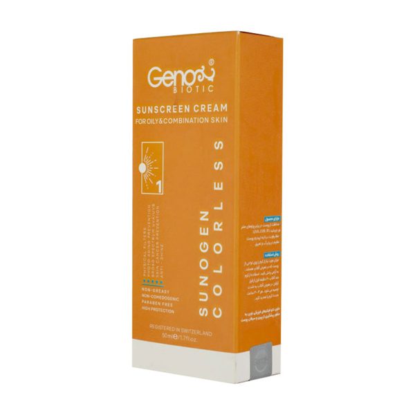 کرم ضد آفتاب پوست چرب و مختلط بی رنگ SPF50 ژنو بایوتیک حجم  ـ Geno Biotic Sunscreen Cream SPF50 For Oily Skin 50m ـ ژنوبایوتیک