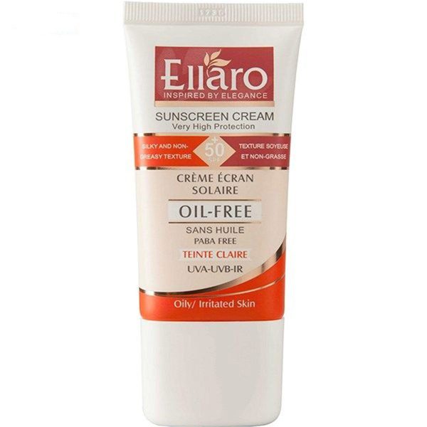 کرم ضد آفتاب فاقد چربی الارو SPF50 مناسب پوست چرب و جوش دار ۴۰ میلی لیتر - Ellaro Sunscreen Cream+ Oil - الارو