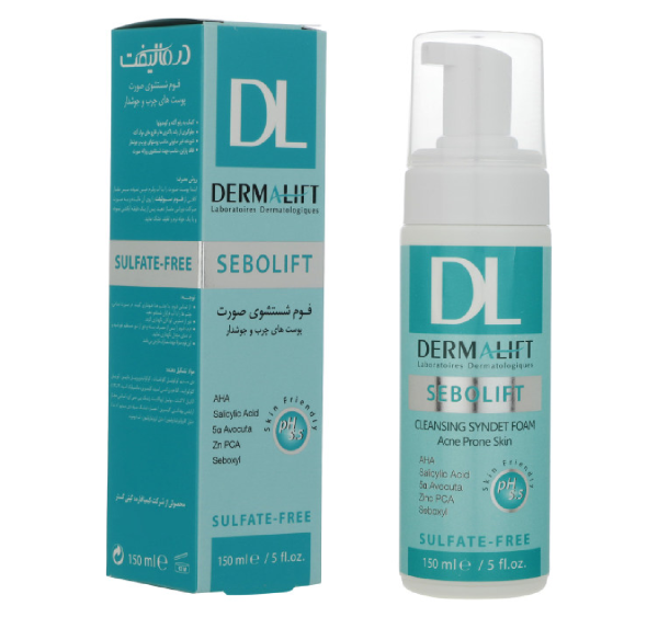 فوم شستشوی صورت پوستهای چرب و جوشدار درمالیفت مدل سبولیفت حجم 150 میلی لیتر-DERMALIFT SEBOLIFT CLEANSING SYNDET FOAM 150 mil