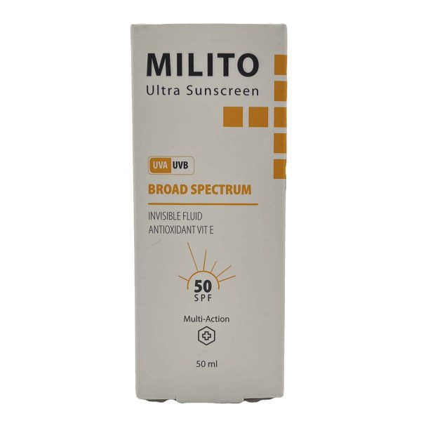 کرم ضد آفتاب بی رنگ میلیتو 50 میل ـ MILITO ULTRA SUNSCREEN ـ میلیتو