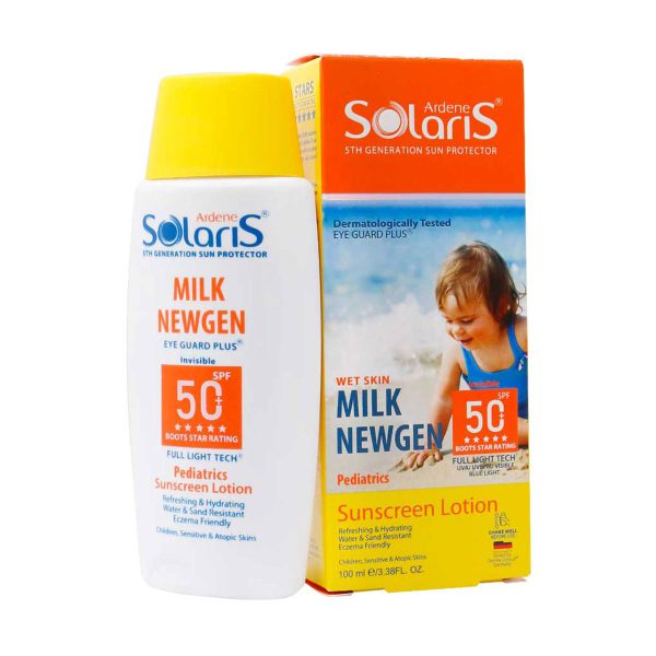 لوسیون ضد آفتاب کودک میلک نیوژن SPF50 سولاریس آردن 100 میلی لیتر ـ Arden Solaris Milk Newgen Children Sunscreen Lotion ـ آردن سولاریس