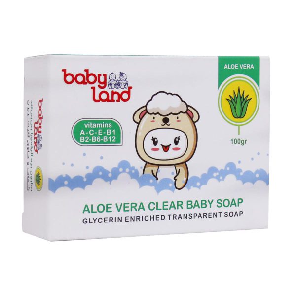 صابون شفاف بچه حاوی عصاره آلوئه ورا بیبی لند 100 گرم ـBaby Land Aloe Vera Clear Baby Soap ـ بی بی لند