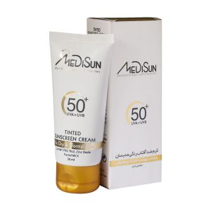 کرم ضد آفتاب رنگی SPF50 مدیسان مناسب پوست معمولی و خشک ۵۰ میلی لیتر