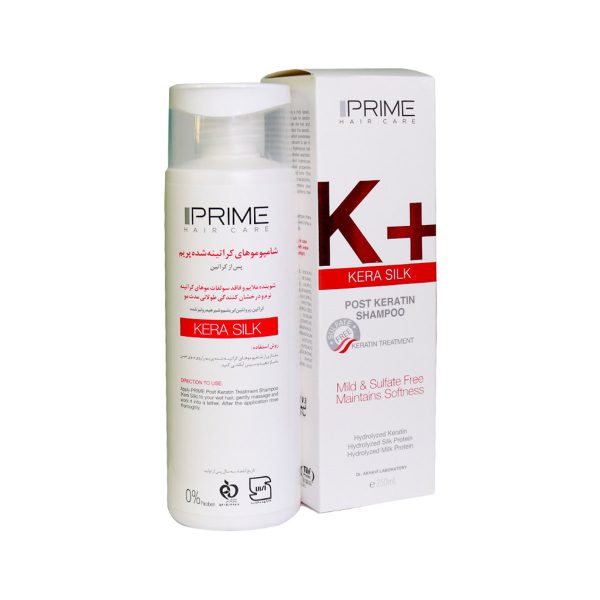 شامپو فاقد سولفات موهای کراتینه شده پریم مدل +K حجم 250 میلی لیتر ـ Prime K+ Kera Silk Post Keratin Shampoo ـ پریم