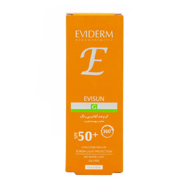 کرم ضد آفتاب اویدرم پوست چرب اوی‌سان بی رنگ SPF50 حجم 40 میل ـ Eviderm Evisun G Invisible SPF50 Sunscreen Oily Cream ـ اویدرم