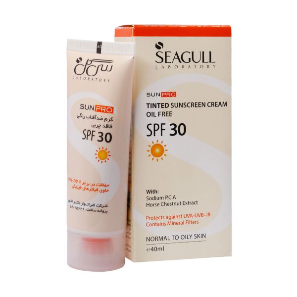 ضد آفتاب رنگی فاقد چربی سی گل SPF30 مناسب پوست های چرب و معمولی ۴۰ میلی لیتر ـ Seagull Tinted Sunscreen SPF 30 cream Oil Free ـ سی گل