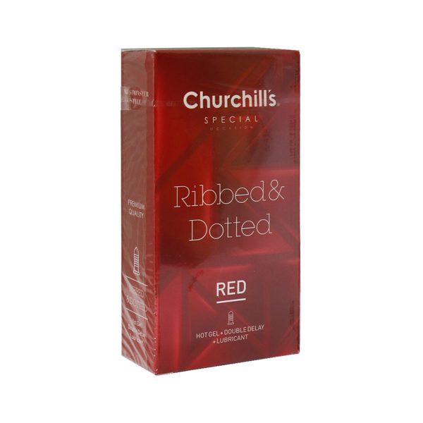 کاندوم خاردار و شیاردار تاخیری دوبل چرچیلز قرمز ـ Churchills Ribbed & Dotted Red Condom ـ چرچیلز