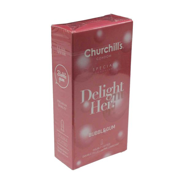 کاندوم تاخیری خاردار با ژل روان کننده و اسانس آدامس بادکنکی چرچیلز- Delight Her Condom With Ultra Lubricant And Bubble Gum churchills- چرچیلز